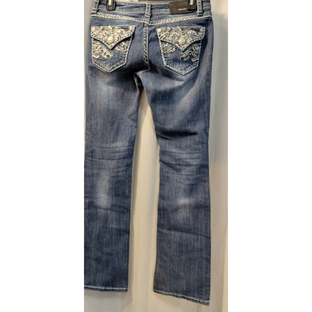 Grace in LA Easy Fit Bootcut Jeans Womens 28×32 Blue Denim Embellished